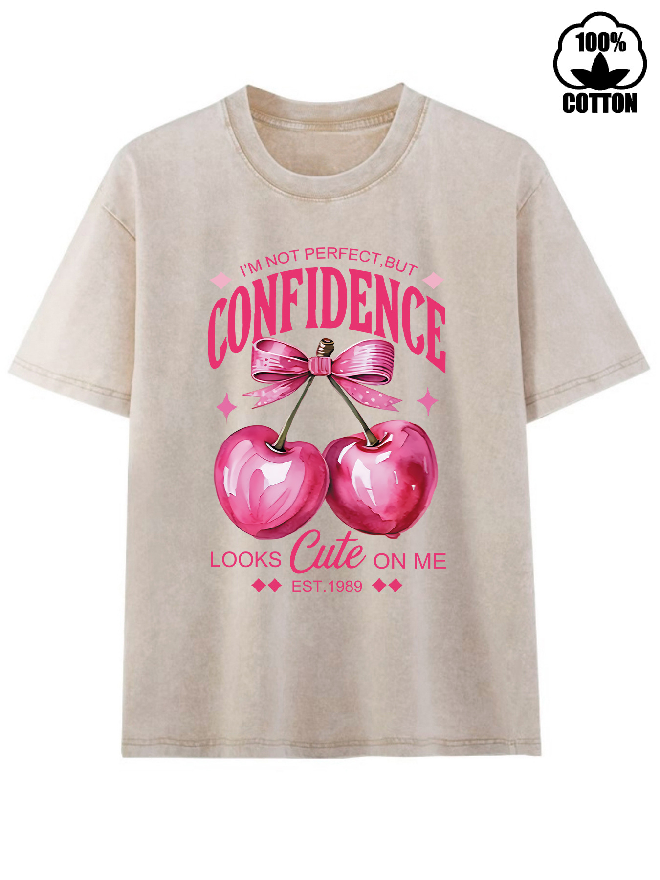 Amazon Ebay Fashion Short-Sleeved Pure Cotton Washed Retro Cherry Print Summer European and American Trendy Women's T-Shirt Top
