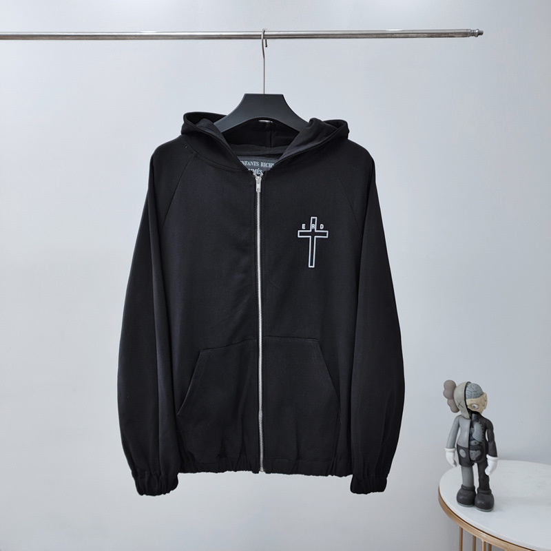 The Rich Second Generation Cross Slogan Letter Zipper Sweatshirt Hooded High Street Couple Trendy Brand Outwear