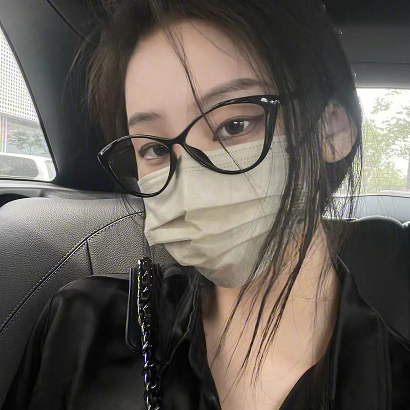 Retro black frame cat eye glasses frame female plain face artifact myopia anti blue light round face decoration European and American plain eye frame