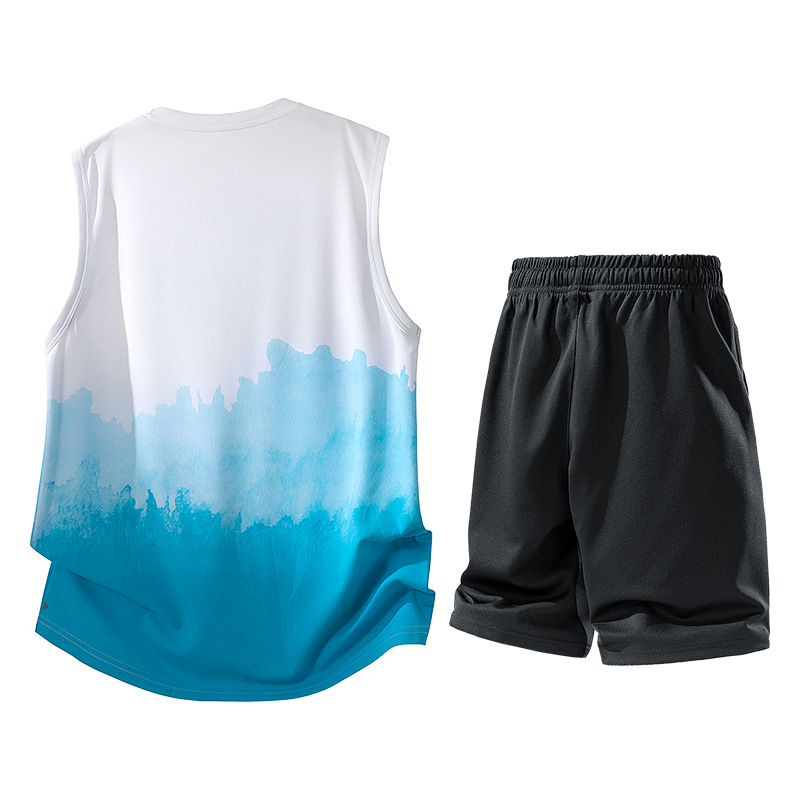 American-Style Sports Vest Set for Men, Summer Ice Silk Quick-Dry Sleeveless Outfit, a Set of Youth Casual Basketball Uniforms for Men
