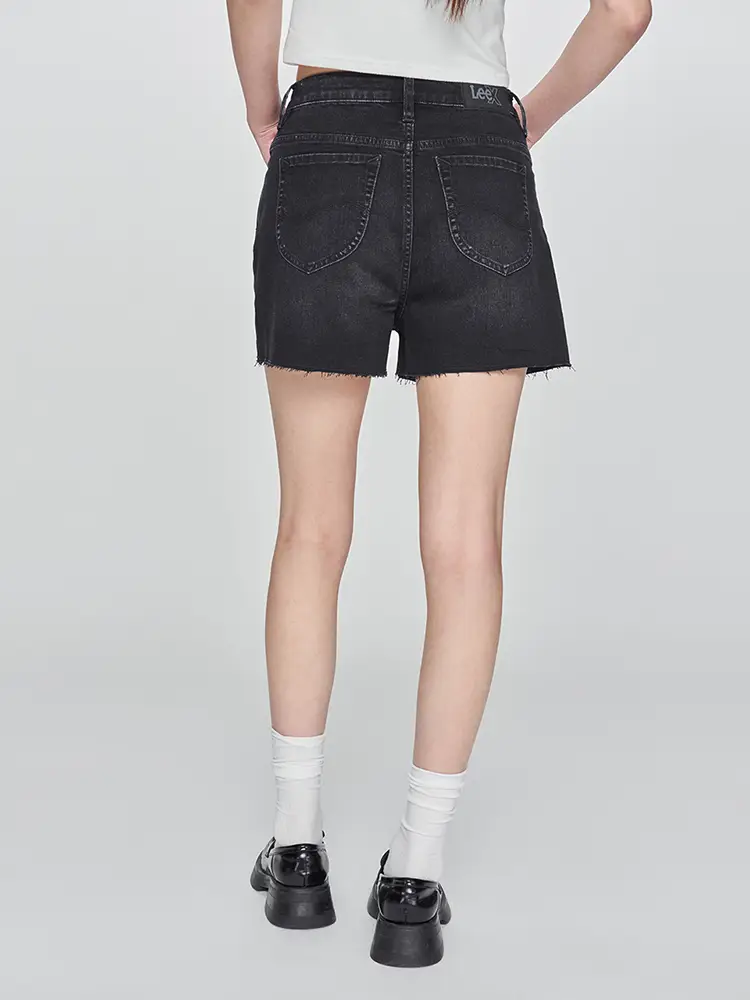 Lee25 Spring and Summer New Classic Five-Bag Design Raw Edge Black and Gray Female Cowboy shorts Trendy A08079