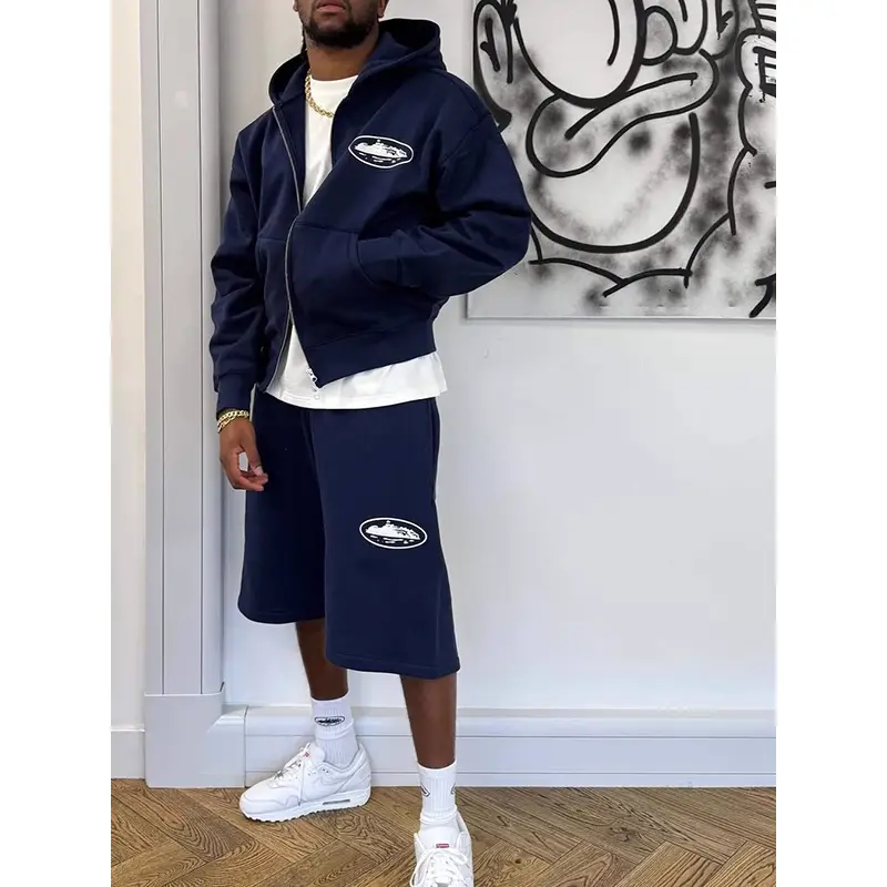 Corteiz Alcatraz Foam Print Zipper Cardigan Hooded Sweatshirt Men's British Style hip hop Sports Sweatpants Suit
