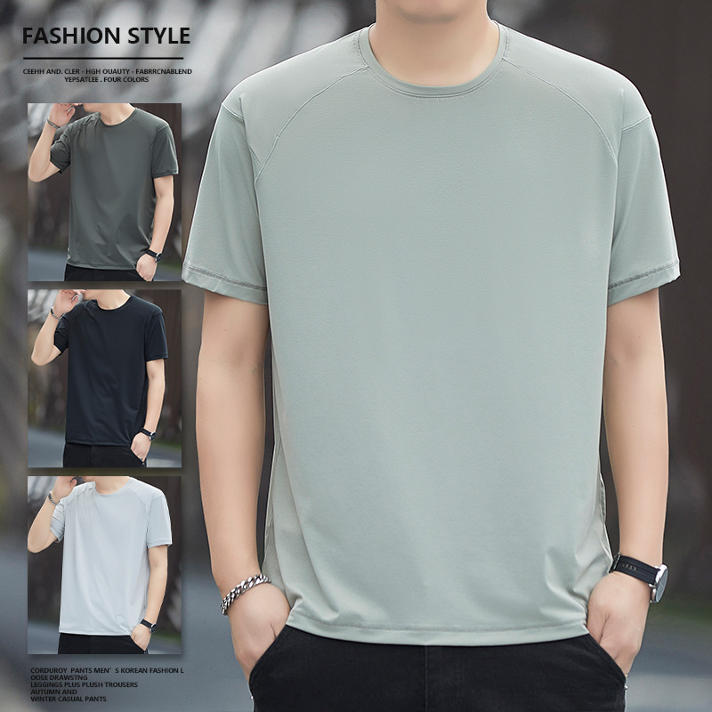 Ice Silk Short-Sleeved T-Shirt for Men 2026 New Summer Cool and Quick-Drying Men's Summer Round-Neck Plus-Size T-Shirt