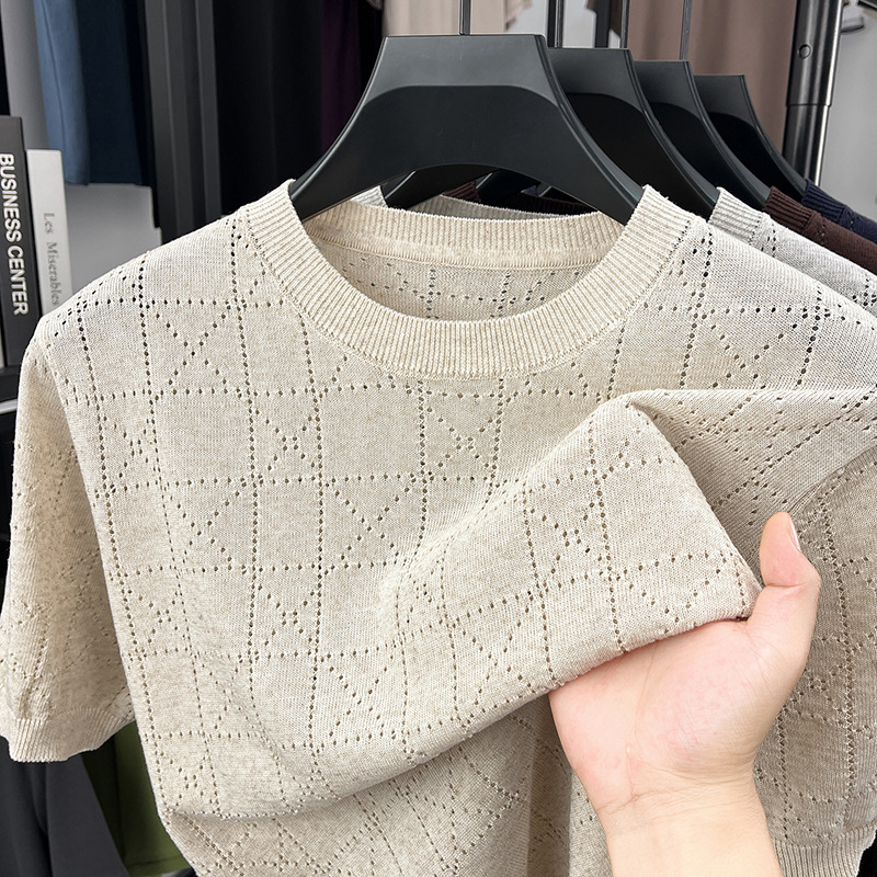 Live-Streamed Popular High-End Men's Knitwear, Men's Short-Sleeve Round-Neck T-Shirt, Casual Business High-End Old Money Style Men's Clothing