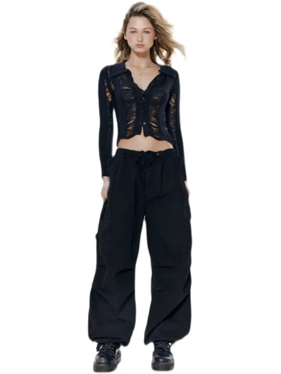 Beaver-Style Jaded Hot Girl Straight-Leg Cargo Pants with Drawstring Pockets, Casual American Retro Pants