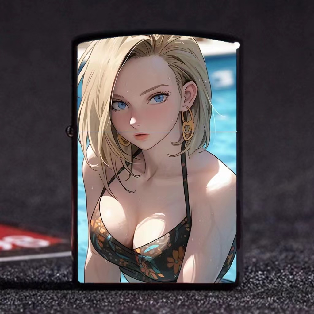 Dragon Ball lighter creative AI picture artificial Man No. 18 Boma metal windproof kerosene lighter generation hair