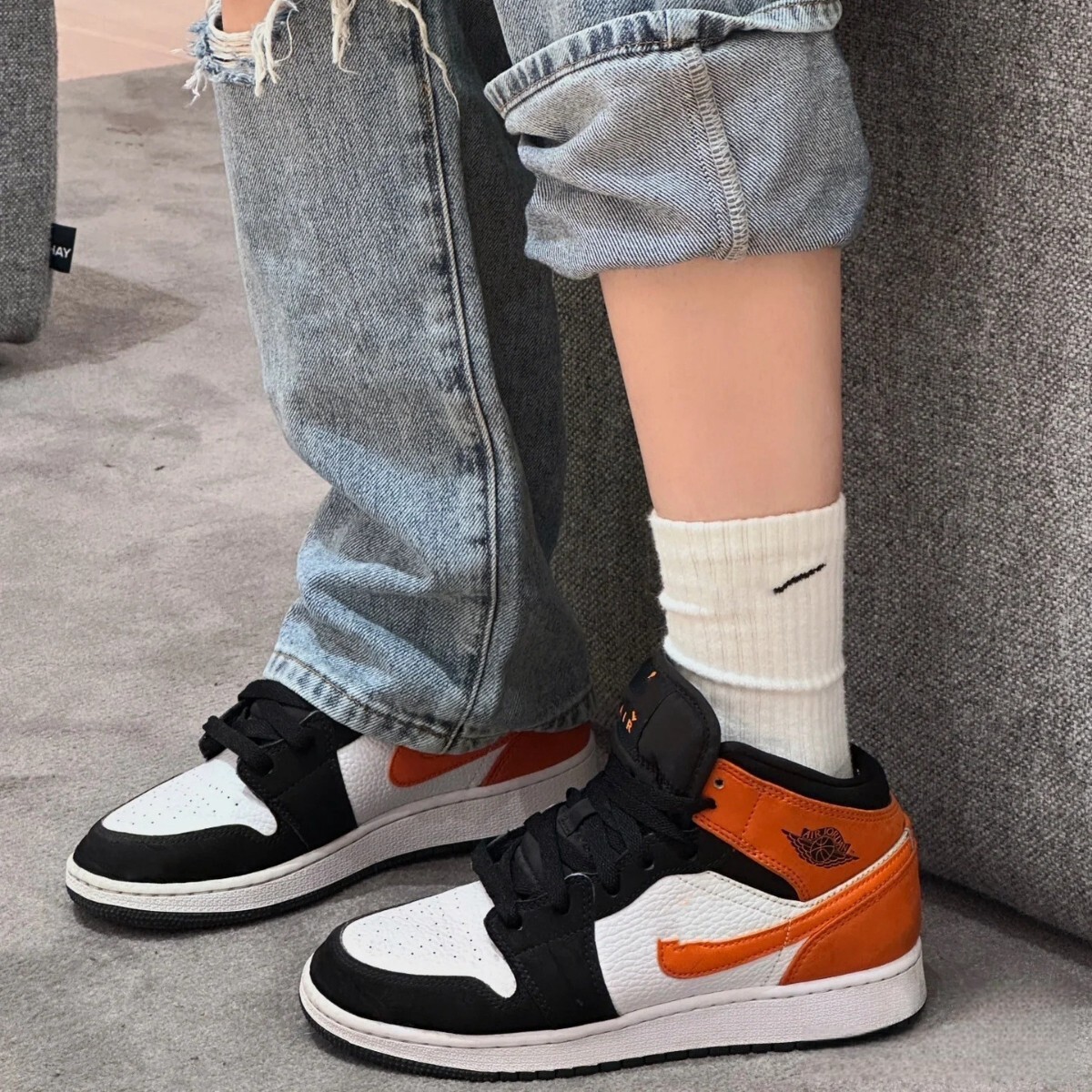 Putian Shoes Pure Original Aj1 Mid-Top Women's Shoes Valentine's Day Smoke Gray Ice Blue Men's Shoes Barb Style Joe 1 Sports Shoes Basketball Shoes