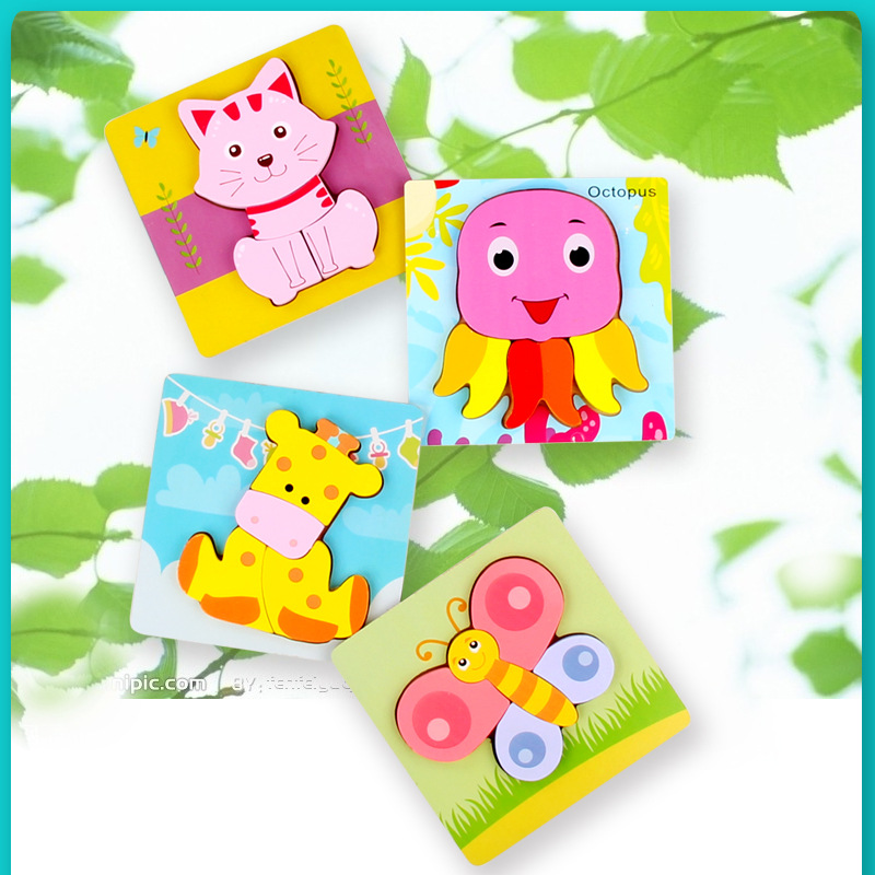Wooden 3D Puzzle for Young Children, Early Education Educational Puzzle Board Toy, Animal Cognition Wholesale Assembly