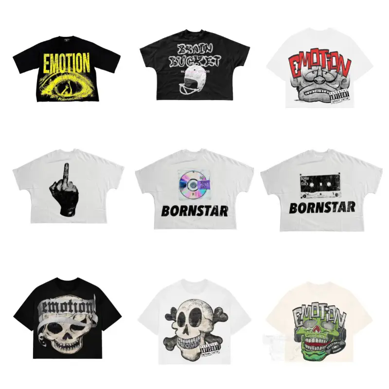 25SS Cross-border Foreign Trade Trendy Brand Geometric Cartoon Letter Pattern Printed Short-sleeved T-shirt for Men and Women American High Street Half-sleeved T-shirt