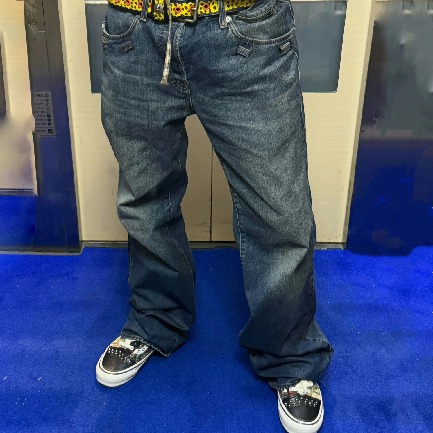 Taste single item by DEMNA American retro metal buckle straight tube micro pull washed blue jeans La Famiglia