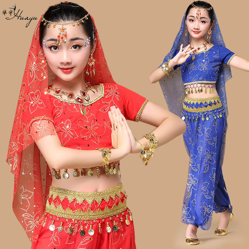 Huayu a generation of Indian dance children's performance clothing 61 children's female gauze short sleeve performance clothing set