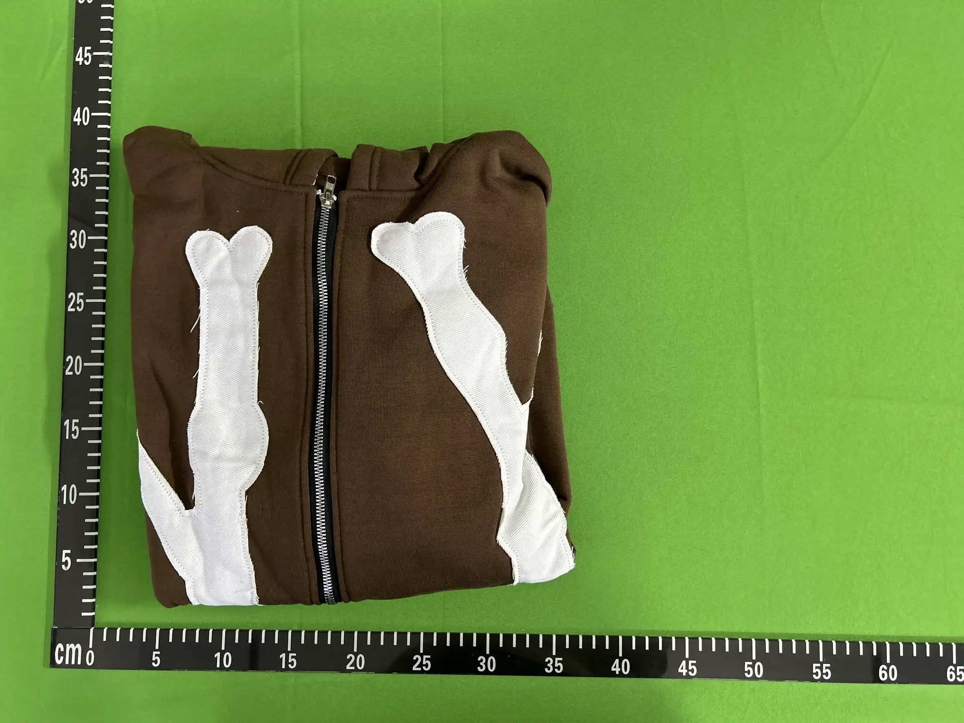 Brown Bone Applique Zip Hoodie
