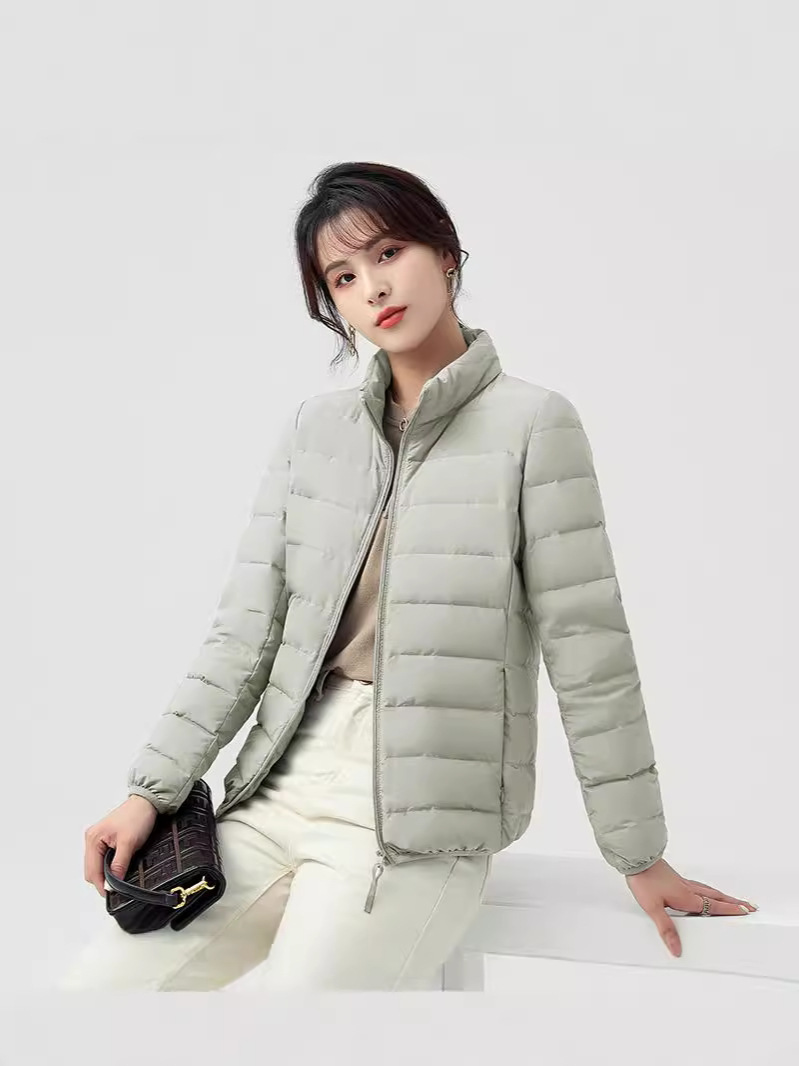 Down jacket women 2024 new short stand collar thin seamless fashion 90 velvet warm duck down women's coat tide