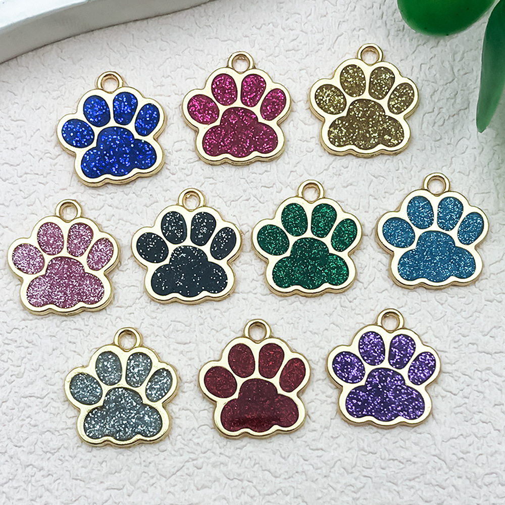 Cross-Border Hot Selling DIY Glitter Dog Footprint Pendant Alloy Oil Dripping Jewelry Accessories DIY Pet Tag Bracelet Pendant