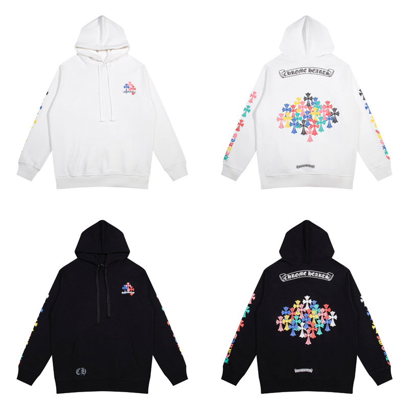 24Ss Correct Version of Chrome Hearts Cross Sanskrit Horseshoe Print Pullover Hooded Sweatshirt Trendy