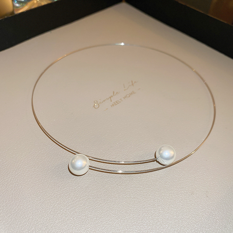 Simple Sweet Circle Pearl Choker Collar European and American Fashion Niche Temperament High-grade Geometric Necklace