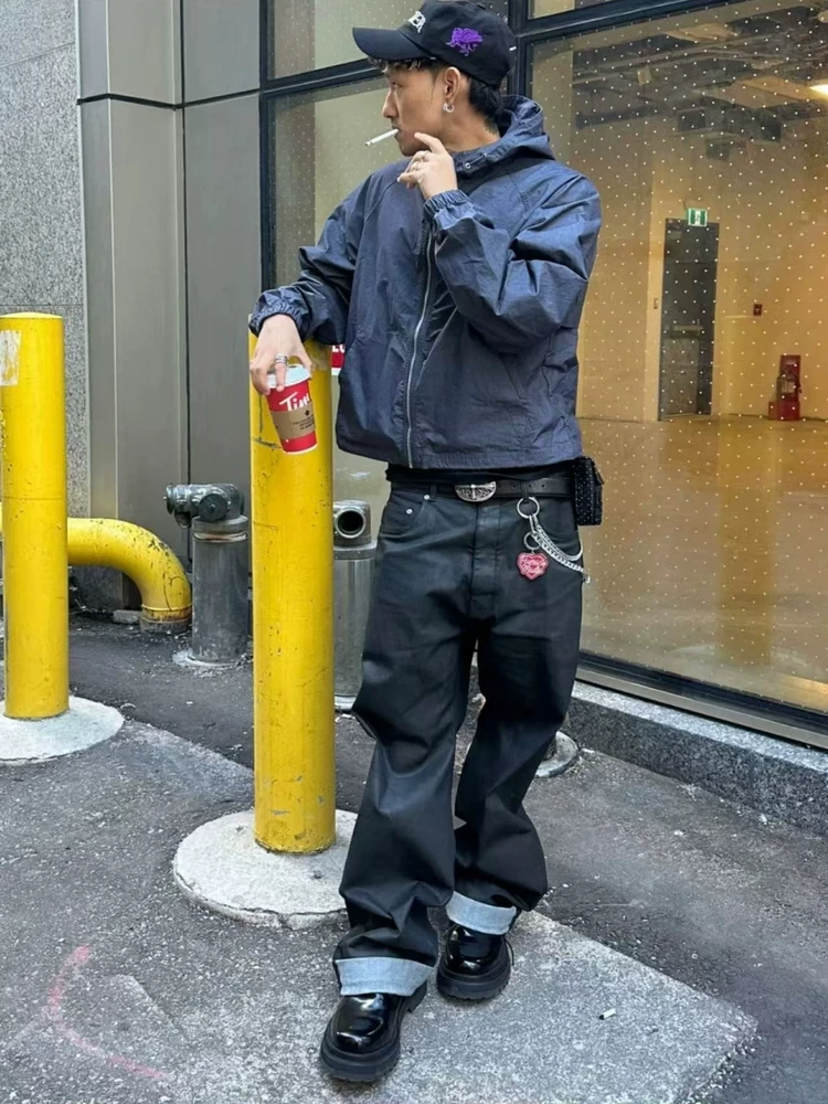 Correct RO style primary color brush wax coated Straight-leg Denim men and women Casual Work Clothing pants