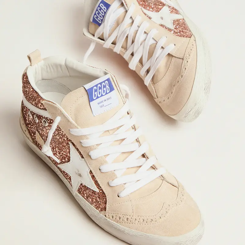 2025 New Dirty Shoes Sequin Gold Shoelace Mid-Top Inner Height Increase Casual Contrast Color High-Top Star Small Dirty Shoes