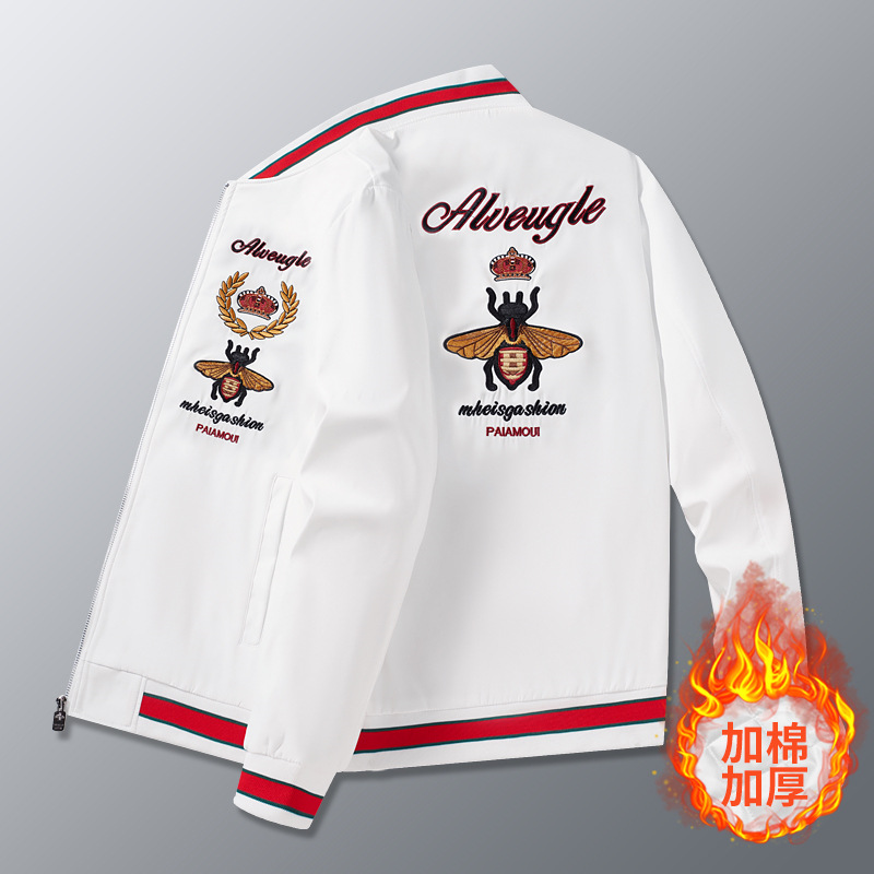 European Station Live Broadcast in Autumn and Winter Explosions Bee Heavy Industry Embroidered Baseball Collar Fashion All-match Jacket for Men