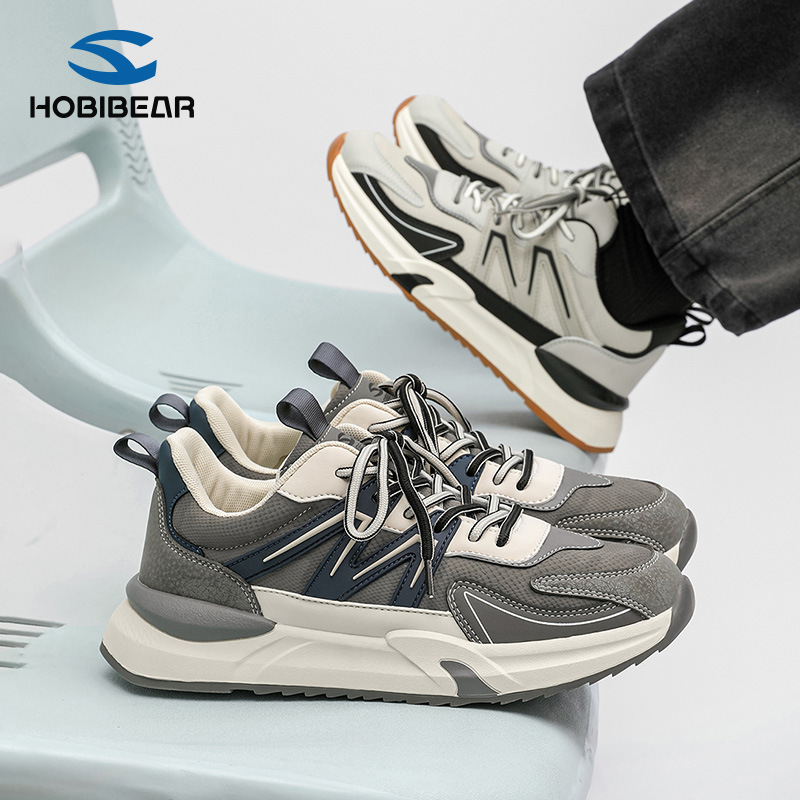 Hobibear Leather Men's Shoes Spring & Fall Trendy Brand Sports Shoes Youth Lace-Up Casual Shoes Low-Top Flats Factory Direct Sales