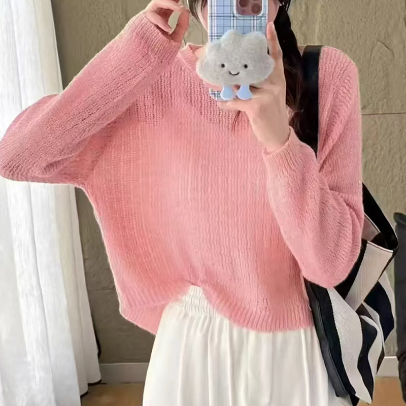 2025 Spring and Summer New Fashion All-match Sunscreen Shirt Design Sense Niche Back Button Split Thin Knit Sweater