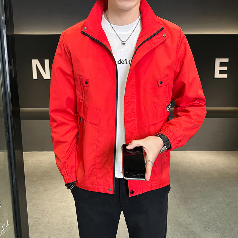 Benmingnian Red Clothes Men's 2025 Spring New Fashion Brand Vertical Collar Jacket Men's Casual All-match Men's Jacket