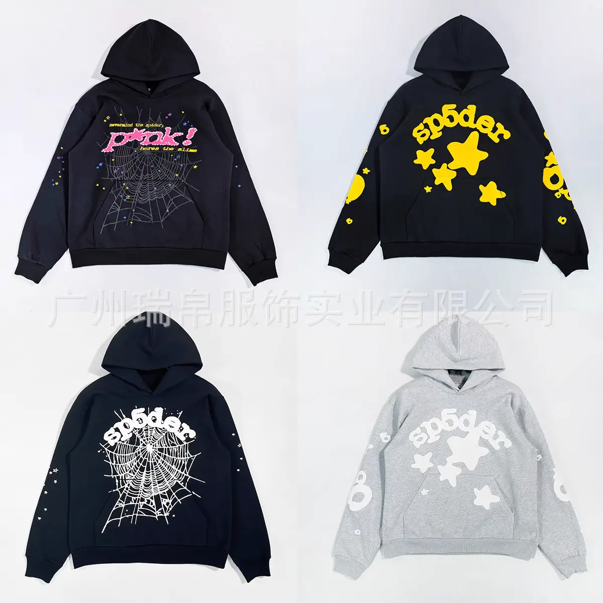 High Quality Original American Fashion Spider Web 55555 Foam Printed Thickeneded Sweatshirt Hoodie