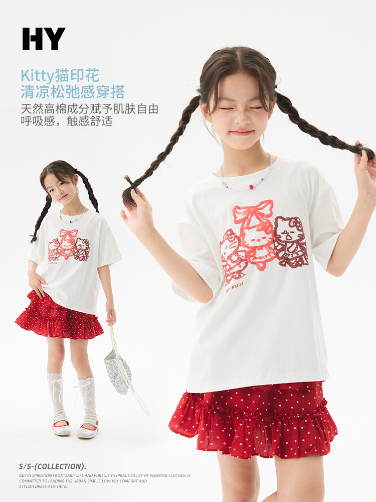 Girls' Summer Cartoon Short-Sleeve 2026 New Summer Style Children's Casual Thin Half-Sleeve Children's Clothing for Older Kids T-Shirt Trendy