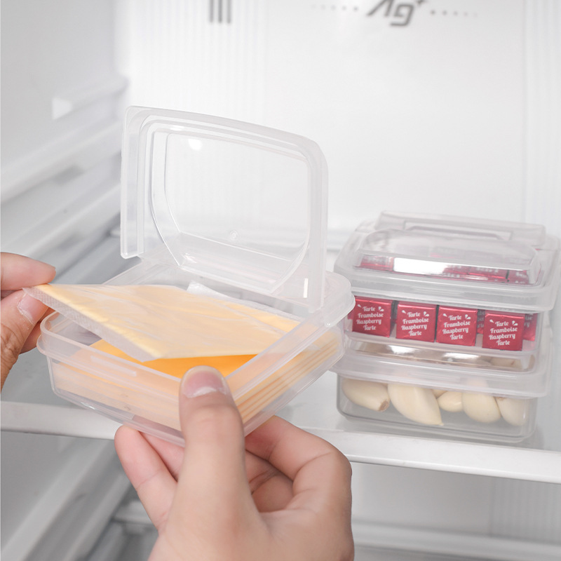 Cheese Packaging Box Refrigerator Fruit Sealed Crisper Flip-Top Butter Block Storage Box Onion Ginger Garlic Seasoning Storage Box