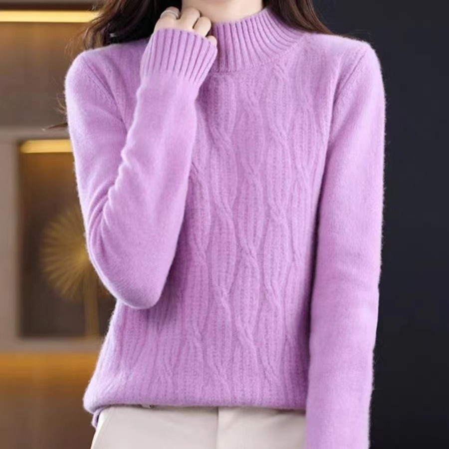 Women's half turtleneck twist sweater autumn and winter 2023 new inner solid color knitted bottoming shirt loose thickened top
