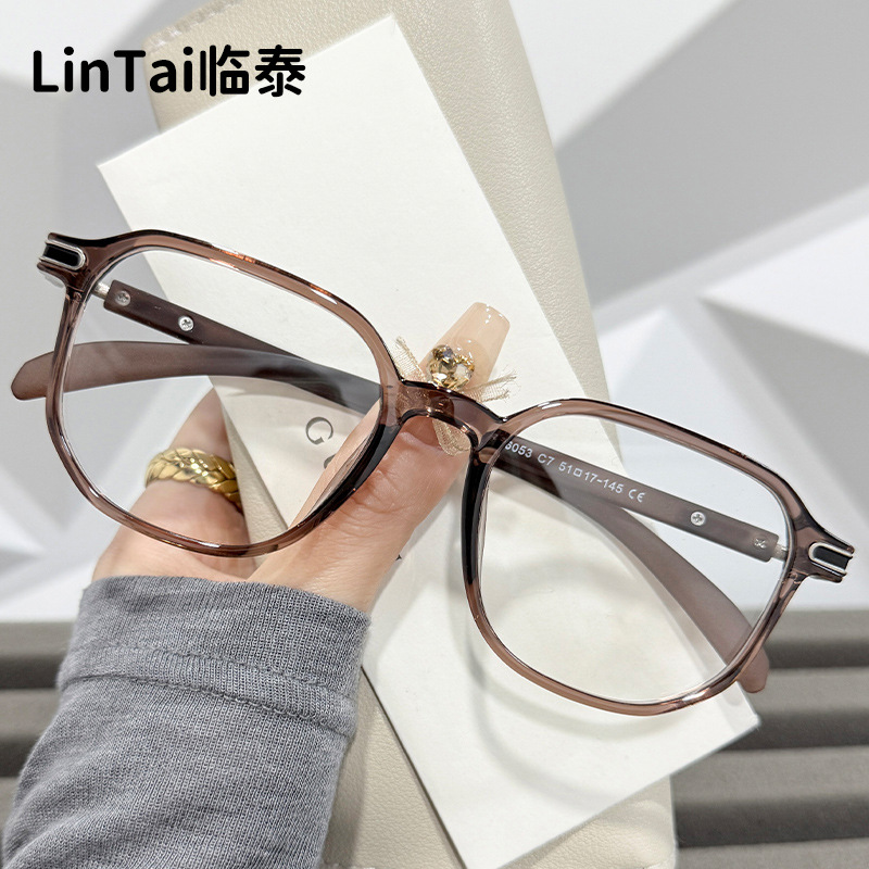86053 New Stylish Trendy Polygonal Glasses Retro Tr Plain Popular Flat Light Myopia Can Be Equipped with Anti-Blue Light