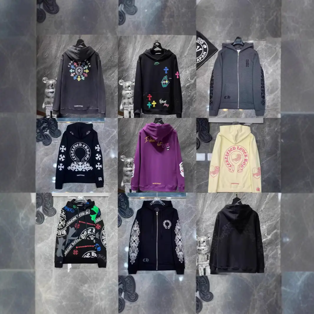 24Ss Crowe Correct Version Horseshoe Pattern Sanskrit Classic Hooded Sweatshirt for Men and Women Same Style Zipper Sweatshirt Wholesale