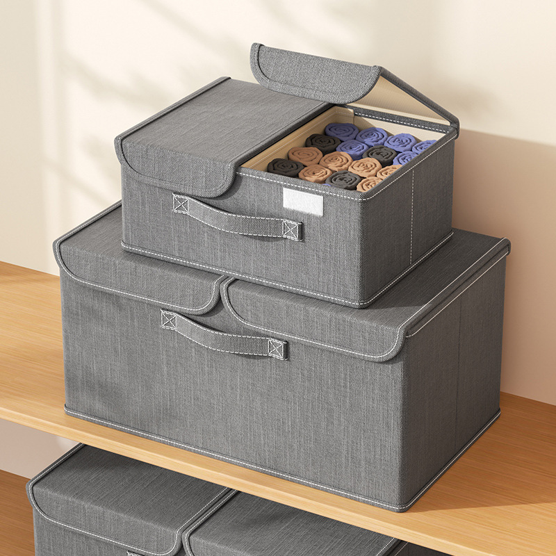 Cationic Foldable Household Organizer Drawer Type Double Lid Dustproof Clothes Storage Box Underwear Partition Storage Box