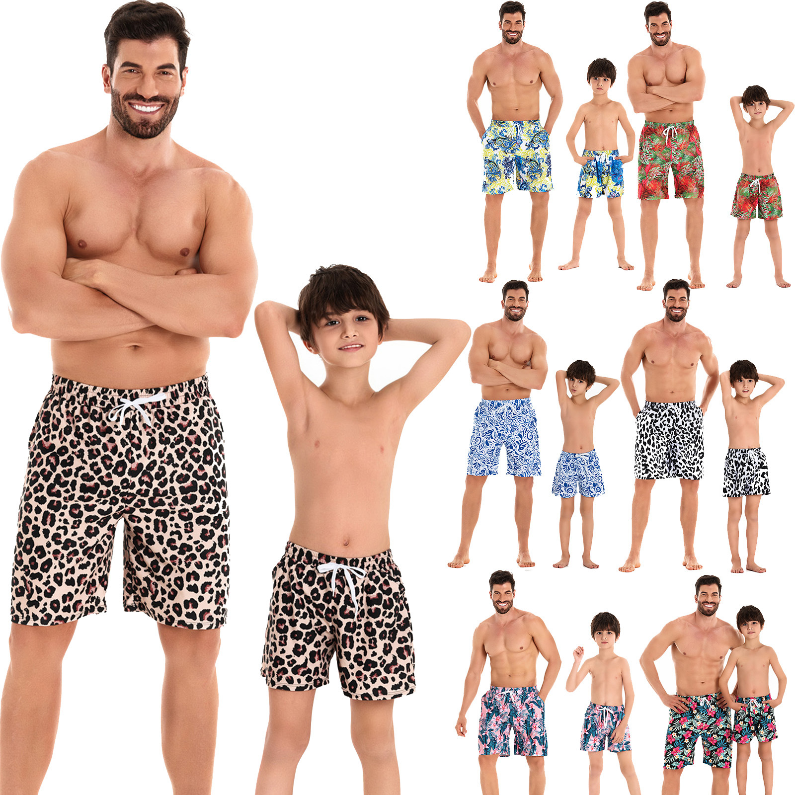 European and American Family Dress Beach Pants New 2024 Pleated Waist for Father and Son Swimming Trunks for Men with Pocket for Boys Swimsuit