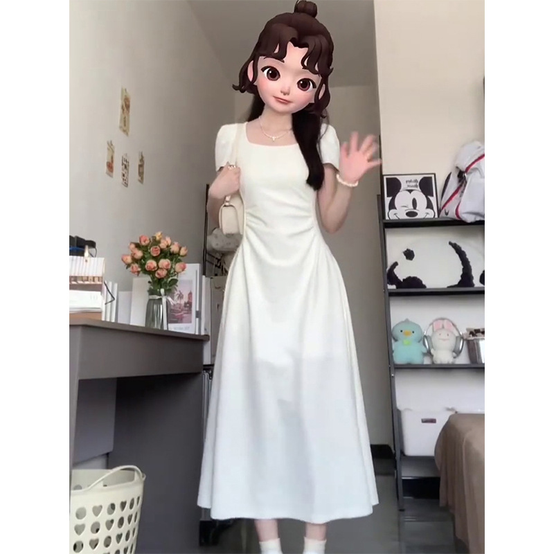 White Slim-Fit French-Style Dress, Slimming Dress for Women, Summer Hot Item, 2026 New Long Dress, High-End Dress