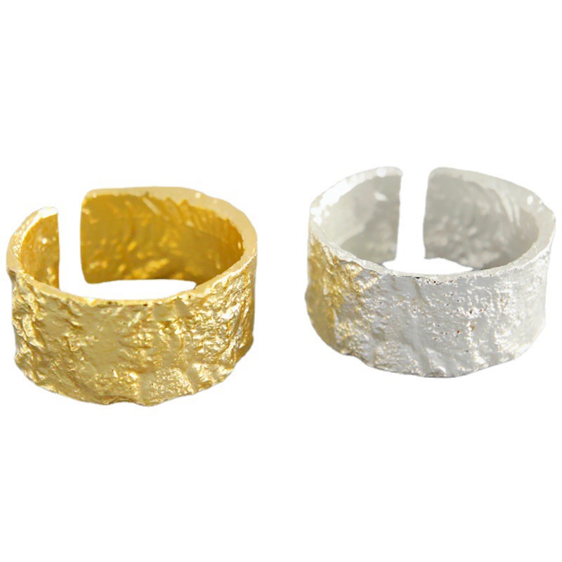 Irregular Convex Ring Women's Personality Trend Wide Face Gold and Silver Tin Foil Open Ring Wholesale Hand Jewelry
