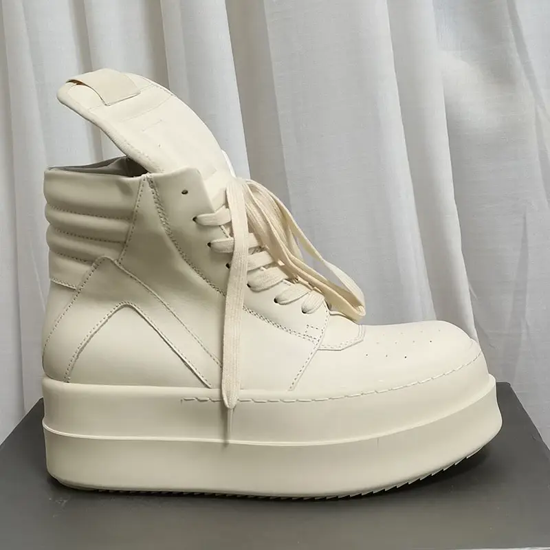 Men's Shoes Autumn 2024 High-top Cowhide Casual ro Inverted Triangle Thick Bottom Increased Round Head Lace-up Wear-resistant Shoes for Men