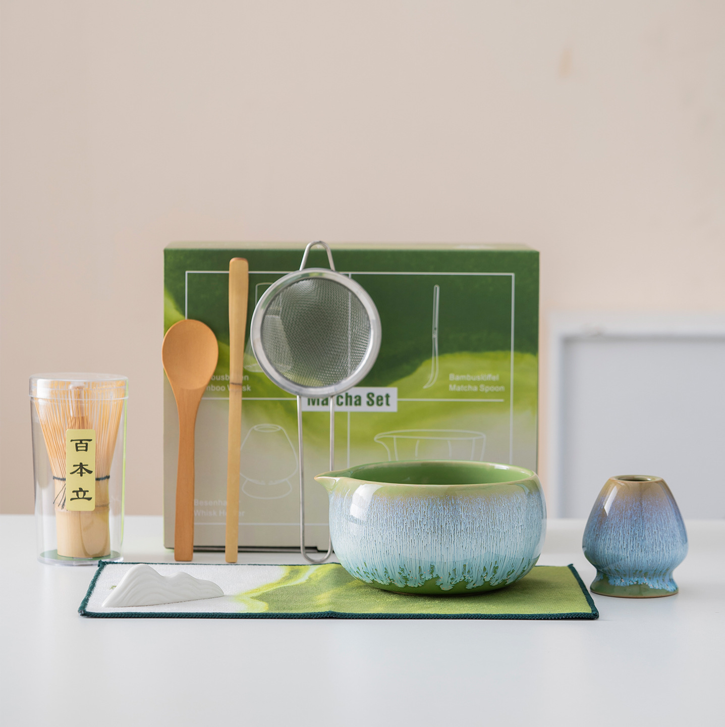 Yaochang-Style Brushed Ceramic Matcha Bowl, Tea Accessories, Tea Mat, Tea Towel, Tea Whisk, Tea Spoon, Matcha Tea Set Tools Set