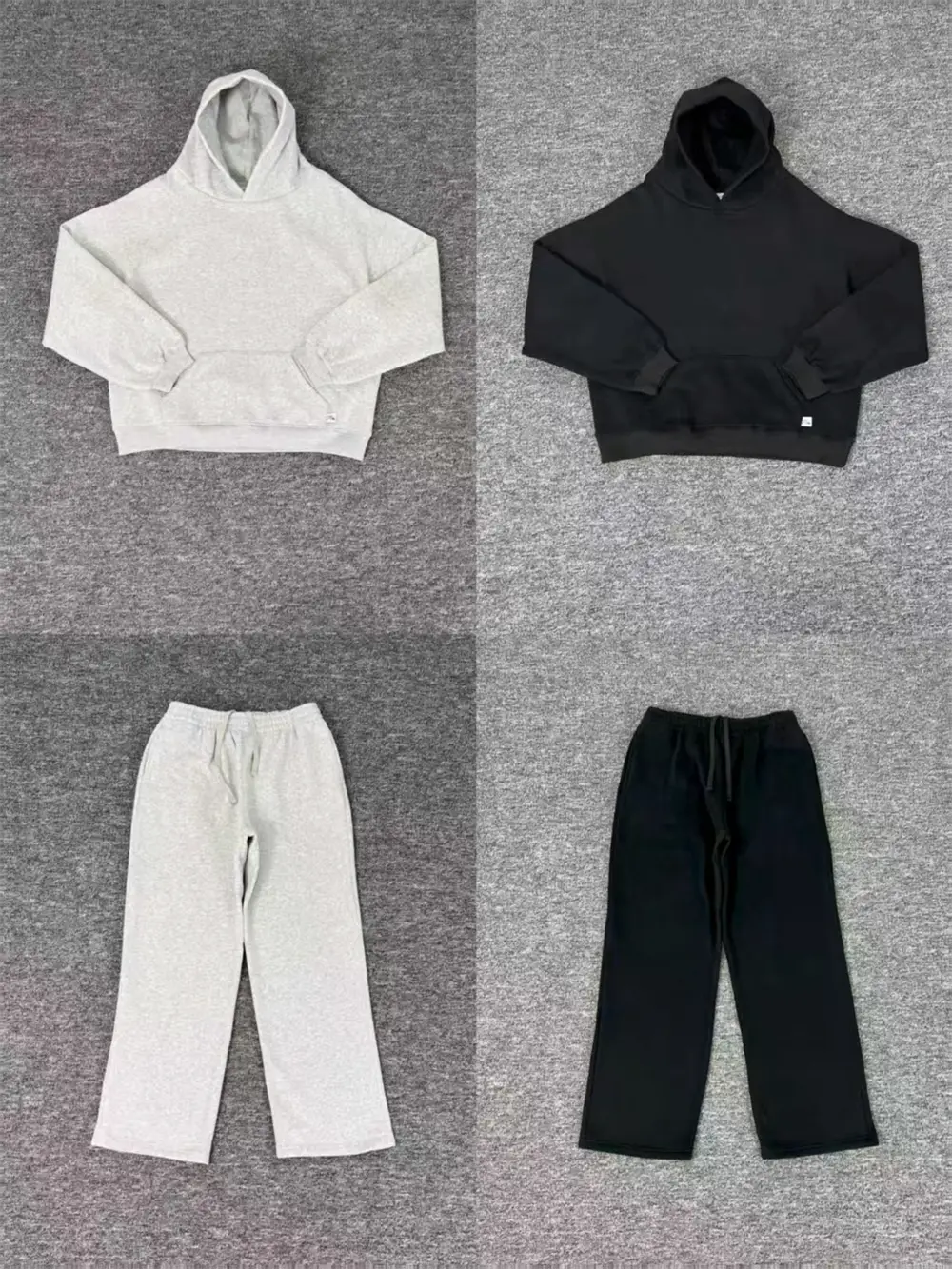 European and American Trendy Brand Akimbo Tracksuit, Solid Color Loose Sweatshirt, Versatile Fleece-Lined Sweatpants, Casual Set
