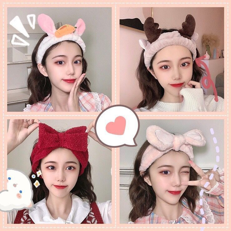 Winter Fur Ball Cartoon Cute Wash Girl's Hair Band Korean Makeup Rabbit Ears ins Bow Plush Hair Band