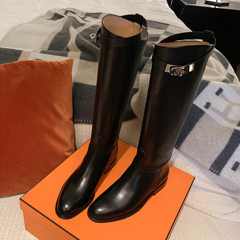 New Style Autumn and Winter Pointed Toe Chunky Heel Mid-Calf Long Boots for Women QC-foto från 1688 på Qualit.ly