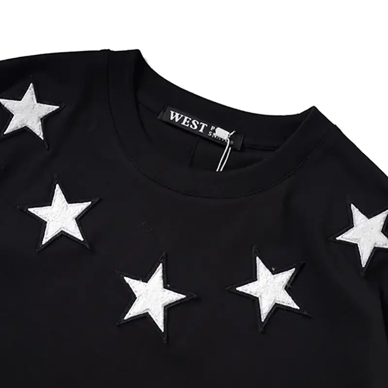Gvc Trendy Brand Flocked Stereo Embroider Five-Pointed Star Pure Cotton Student Wear European and American Simple Men's Youth Shirt