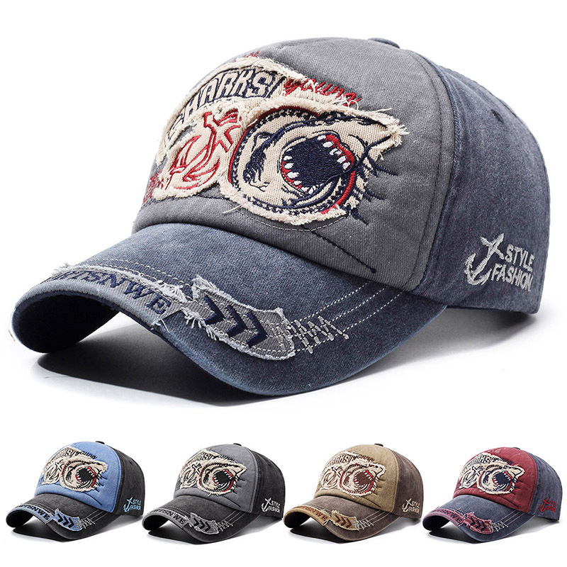 Cross-Border Hat Shark Hole Old Hip-Hop Style Spring and Autumn Men's and Women's Sun Protection Versatile Embroidered Baseball Cap