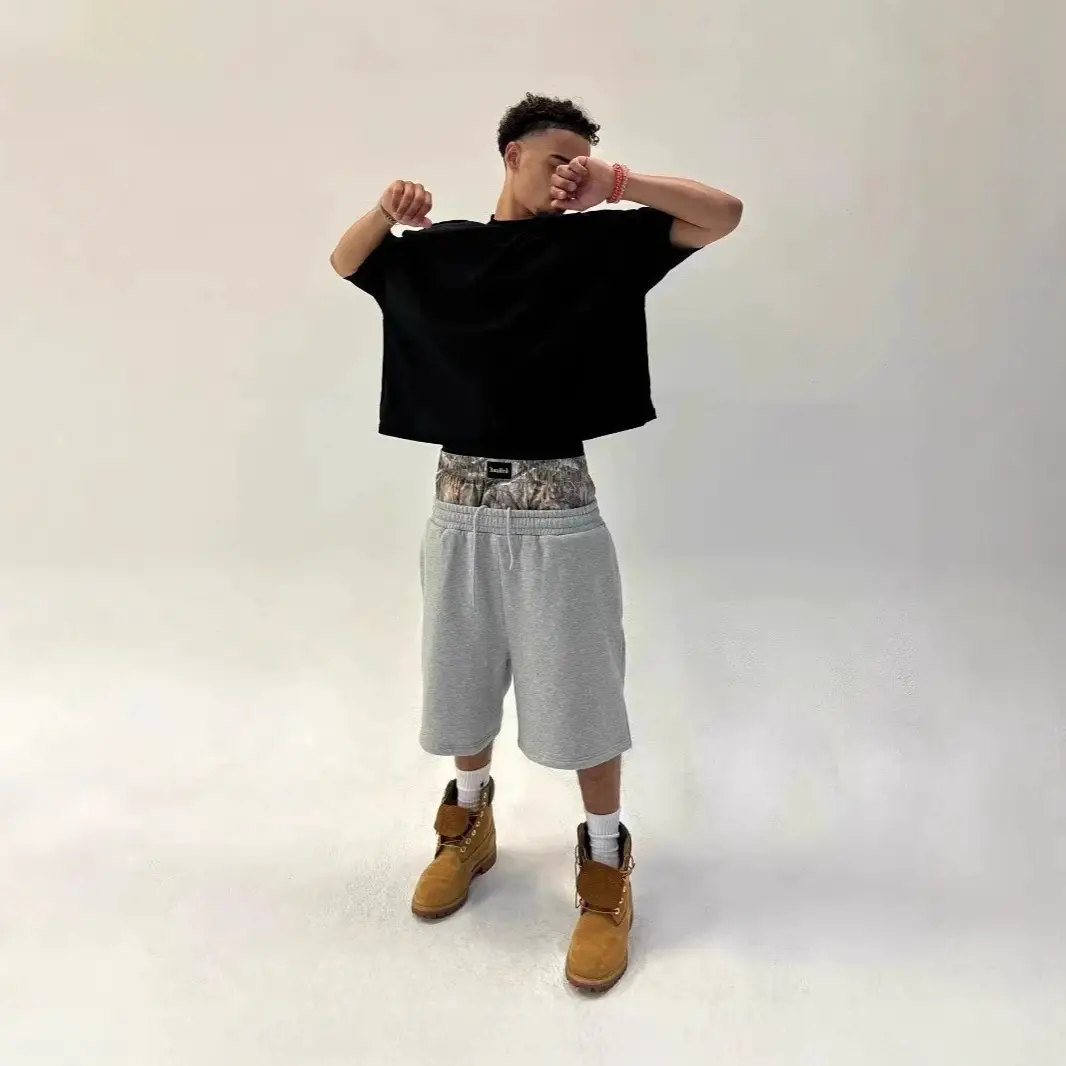 Cross border American high street fashion brand double waisted seven quarter shorts for men, loose and fashionable casual shorts for men