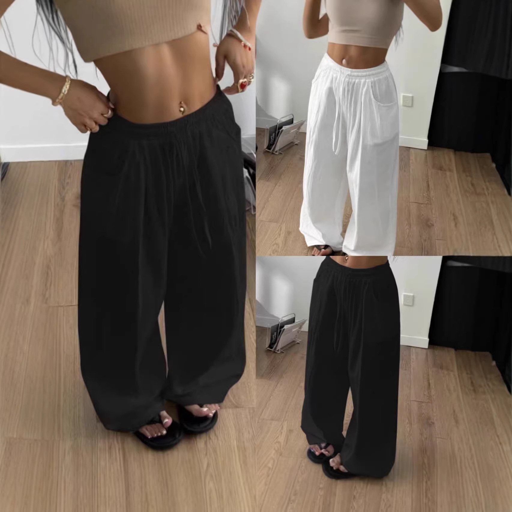 2026 Cross-Border Amazon Lazy Style Loose Comfortable Wide-Leg Casual Versatile Sports Fitness Drawstring Pants European and American Style