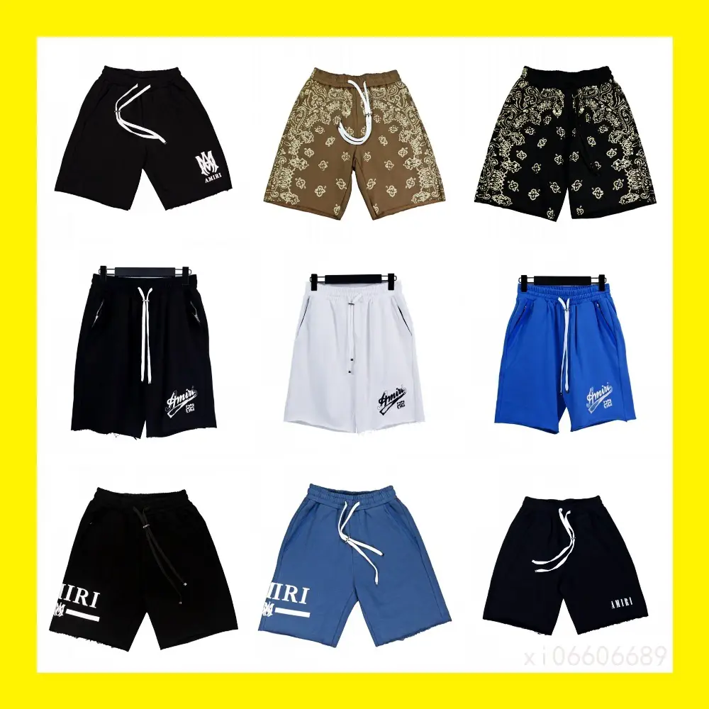 Am American High Street Cashew Leopard Print Classic Letters Iri Embroidered Tassel Drawstring Casual Loose Sports Shorts