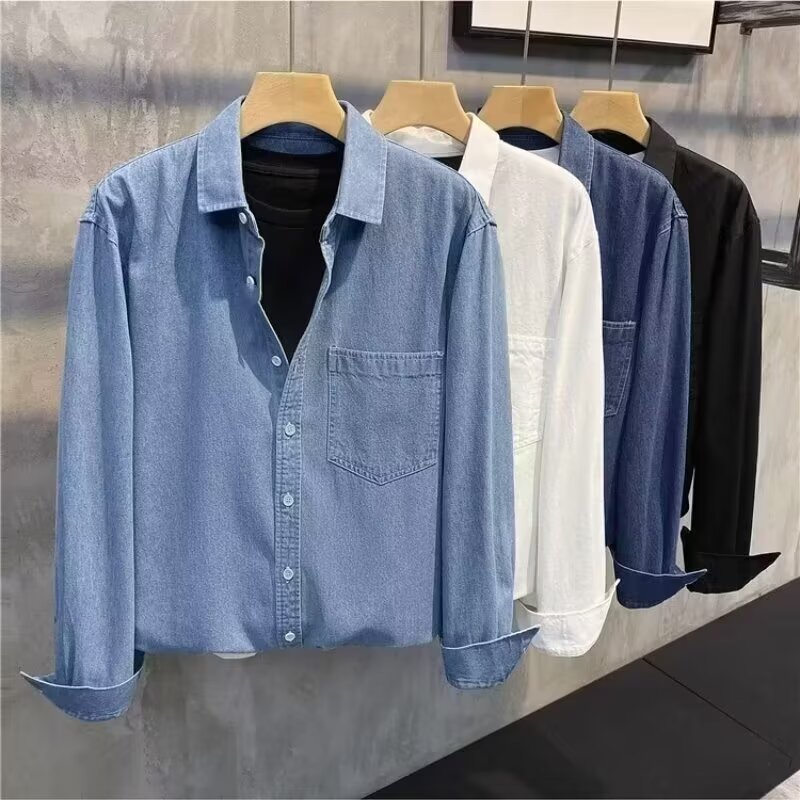 Light Mature Denim Shirt Men's Long-sleeved Trendy Brand Ins Loose Washed Shirt Spring and Autumn Couple's Casual Jacket