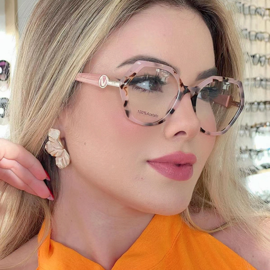New Fashion Personalized Polygon TR90 Anti-Blue Light Luxury Flat Mirror Instagram Internet Popular V Home Same Style Glasses Frame