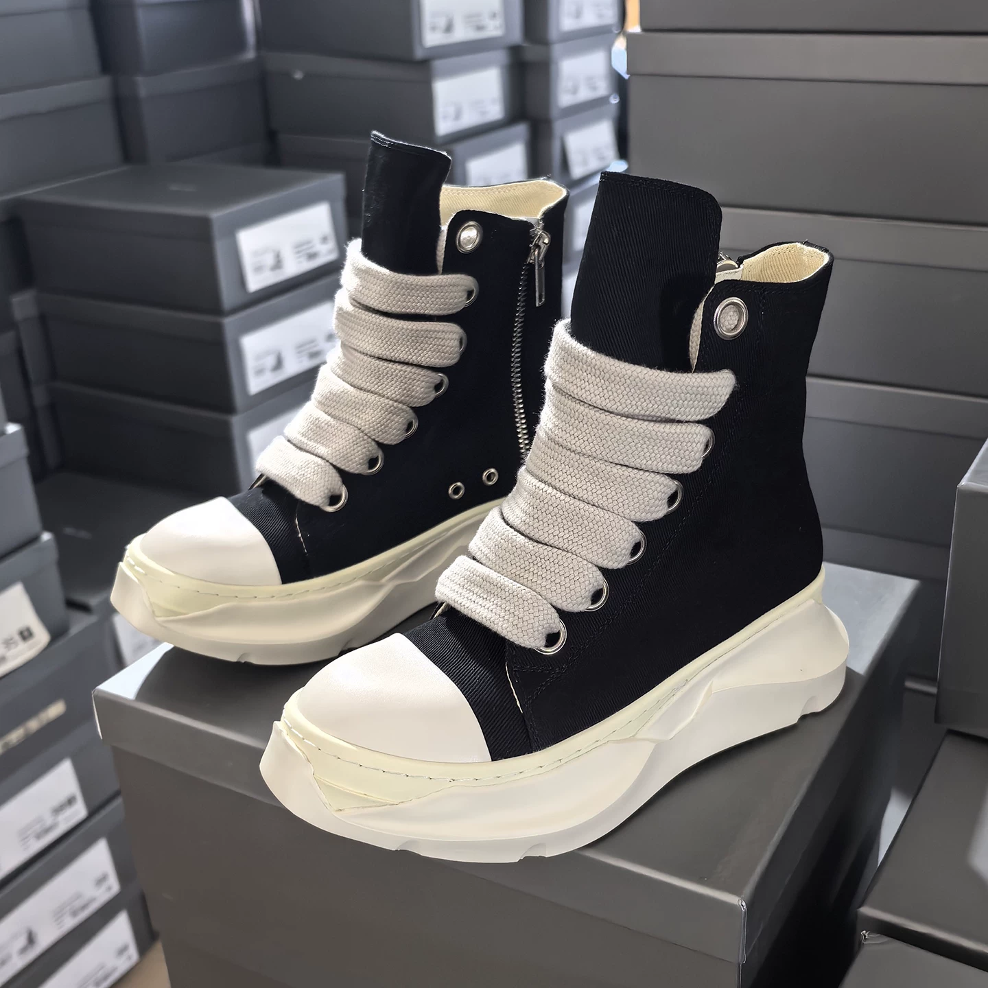 RO combination high top canvas large hole men's shoes height increasing artifact thickened sole fashionable casual coarse shoelaces women's shoes trendy