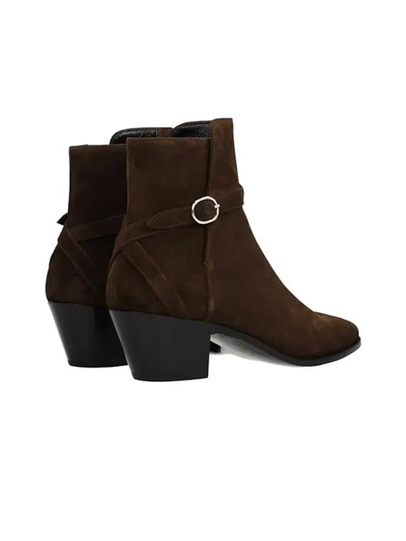 2025 Spring/Summer Fashion New Arrival Metal Buckle Fashion British Personalized Matte Leather 6cm Increased Pointed Toe Boots